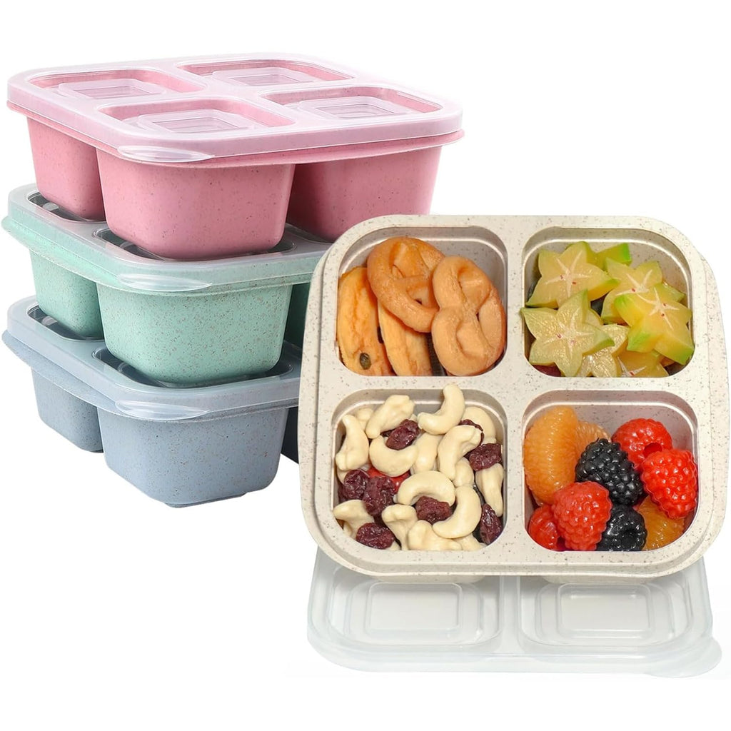 Jagney 4 Pack Bento Lunch Box, 4 Compartment Snack Containers, Divided Bento Snack Box, Work and Travel, Meal Prep Containers Kids/Toddle/Adults, Food Storage Containers for School.