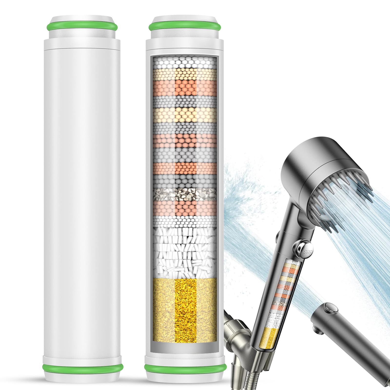 FEELSO Shower Filter for Handheld Shower Head,18 Stage Replacement Filters for Hard Water Remove Chlorine and Harmful Substances, 2 Pack