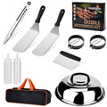 Onlyflame 10PCS Professional BBQ Griddle Tool Kit for Flat Top Grill - Stainless Steel & Plastic Accessories with Carry Bag