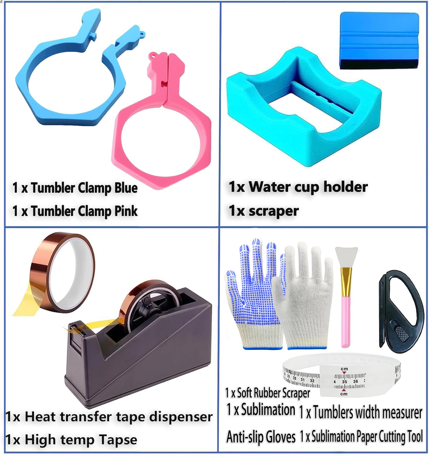 Sublimation Tumblers Pinch Kits, Perfect Tumbler Clamp for 20 Oz Sublimation Blanks Tumblers Pinch Perfect Clamp Grip Tool, Heat Transfer Tape Dispenser,Desktop Heat Tape Dispenser(Blue, Pink)