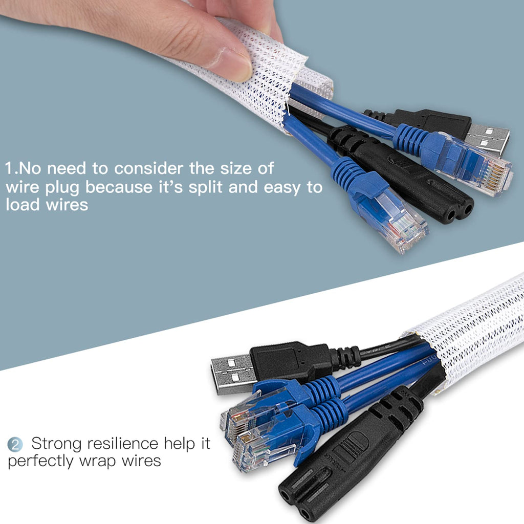 AGPTEK Cable Sleeve Cover 20ft - 4/5inch, Cord Protector Management Wire Loom Tubing, Cable Hider Split Sleeving for Desk PC TV Home, Office, Organization, Home, Theater, White