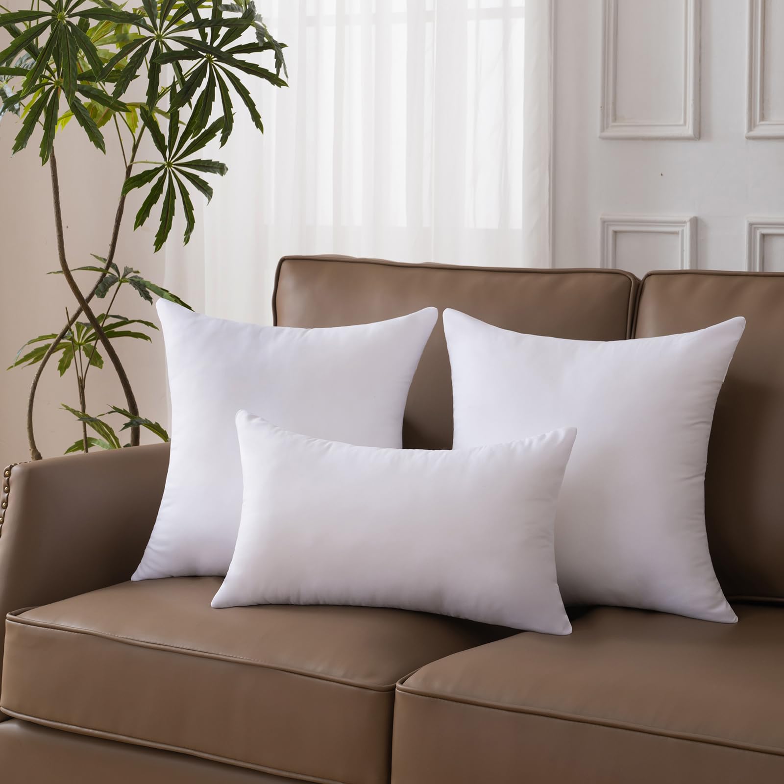 OTPIPCS 18 x 18 Pillow Inserts Set of 4 - Premium Soft and Fluffy 18 Inch Medium Sofa Decorative White Square Throw Pillow Inserts Stuffing for Living Room Couch and Bedroom Interior Cushions