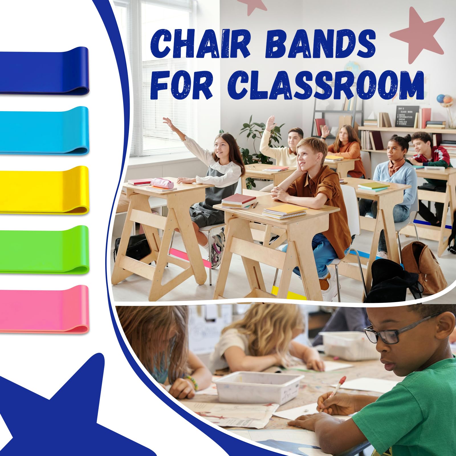 WNSIRVY 25 Pack Chair Bands for Kids with Fidgety Feet, ADHD Tools for Kids, Improve Focus & Reduce Restlessness, Chair Bands Sensory ADHD ADD Autism - Classroom & Home Must Haves (Multicolor)