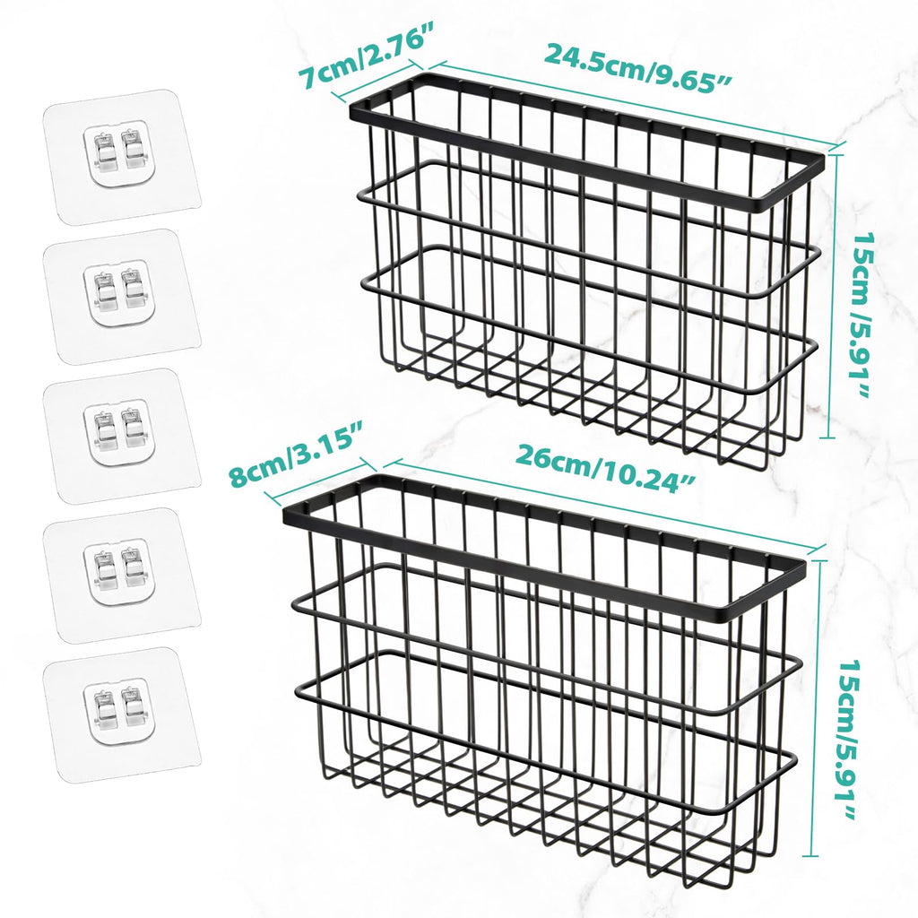 Sinnsally 2 Pack Cabinet Door Organizer,Self Adhesive Lid Organizers Inside Cabinet Storage Boxes,Hanging Storage Basket Organizer Wall Mounted Pantry Caddy Cup Holder for Kitchen,Fridge,Bathroom