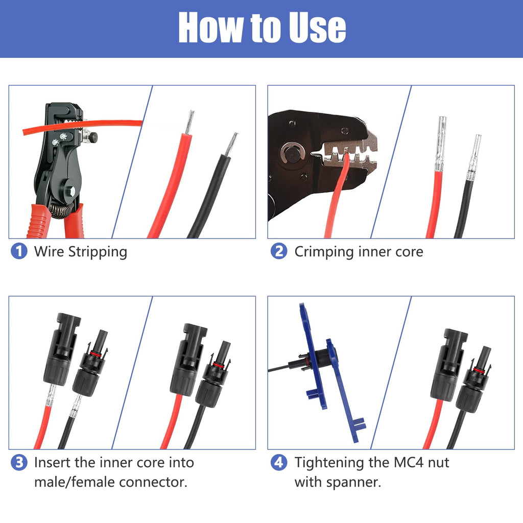 PRECIHW Solar Connectors, 12 Pairs MC4 Connectors, Solar Panel Connectors, IP67 1000V 30A Waterproof Male/Female Solar Panel Cable Connectors (12 Pairs Connectors for 2.5/4/6mm² with 2 Pack Wrenches)
