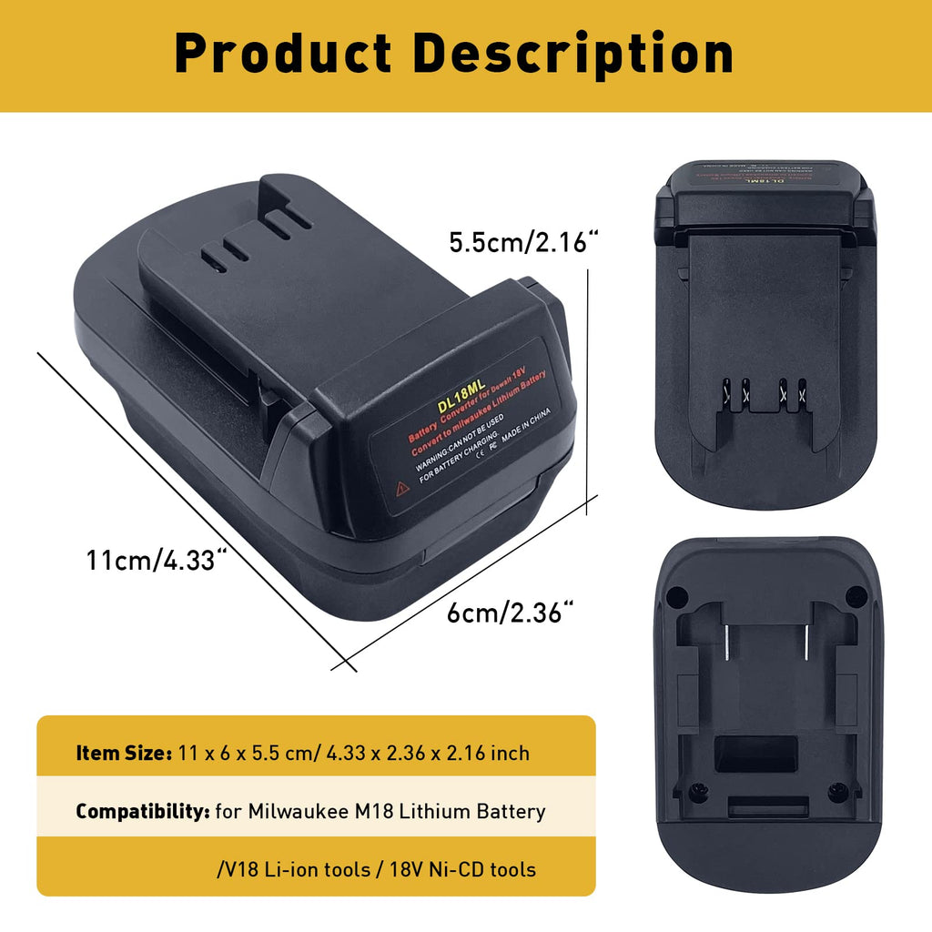 DL18ML Battery Adapter for Milwaukee 18V Cordless Power Multitool,Convert for Dewalt 20V MAX Li-ion Battery DCB200 to for Milwaukee 18V M18 Lithium-Ion Battery Adapter