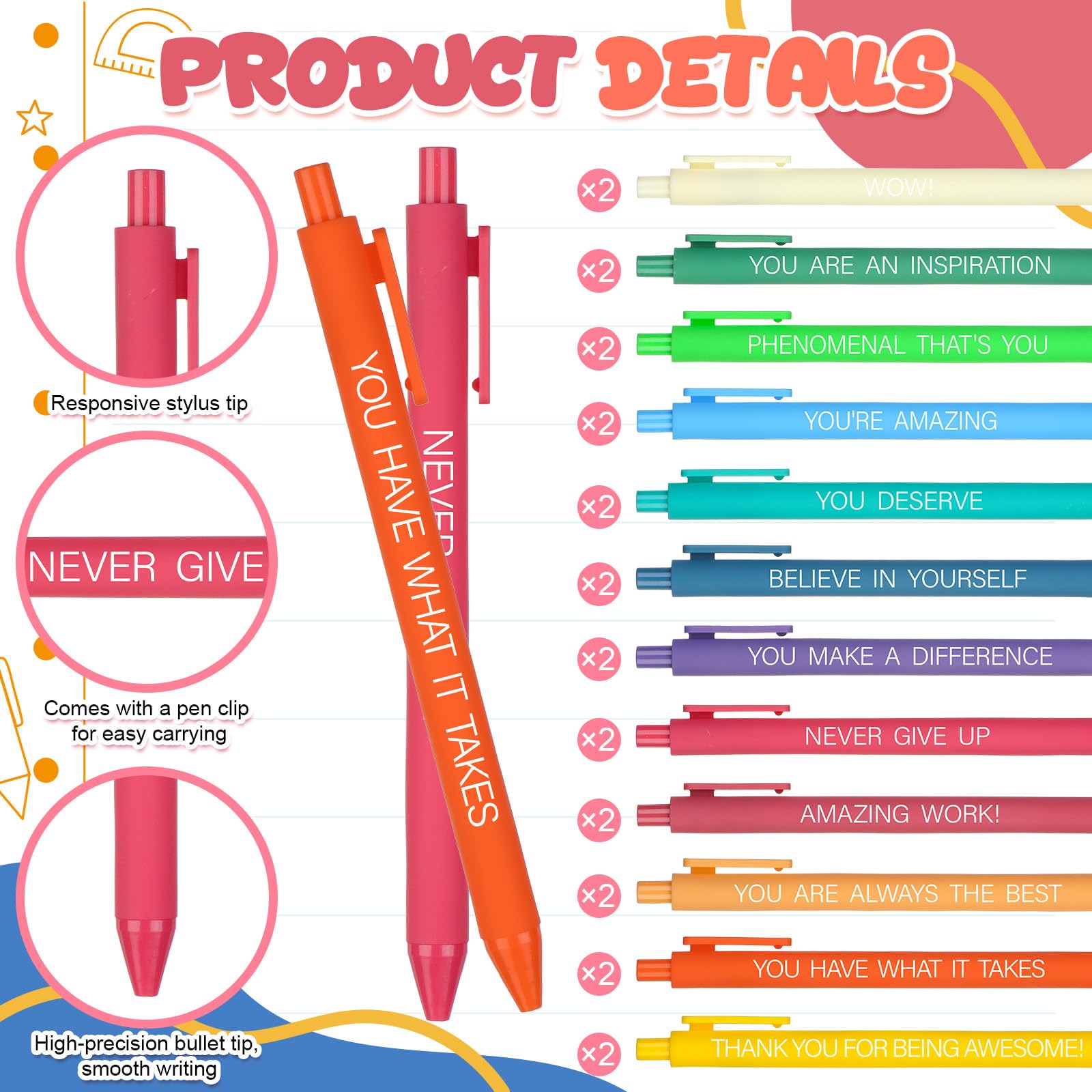 24 Sets Employee Appreciation Gifts Bulk Inspirational Pens Motivational Sticky Notepads Thank You Ballpoint Pen Positive Sticky Notes Post Note Thank You Gifts for Coworker Teacher Nurse Staff Team