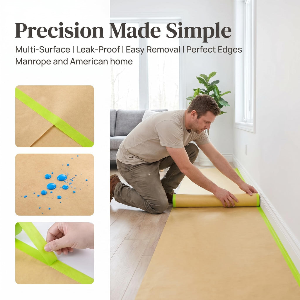 Jucoan 6 Rolls Pre-Taped Masking Paper for Painting, 18 Inch x 30 Ft Tape and Drape Painter Paper for Painting Auto Cars, Wall Frame Covering, Floor Protection