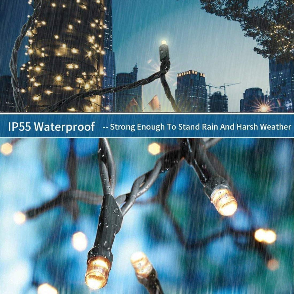 Haili 105FT 300 LED Christmas Lights Outdoor, Plug in 8 Mode String Lights for Christmas Tree, Party, Patio, House Decoration(Warm White)