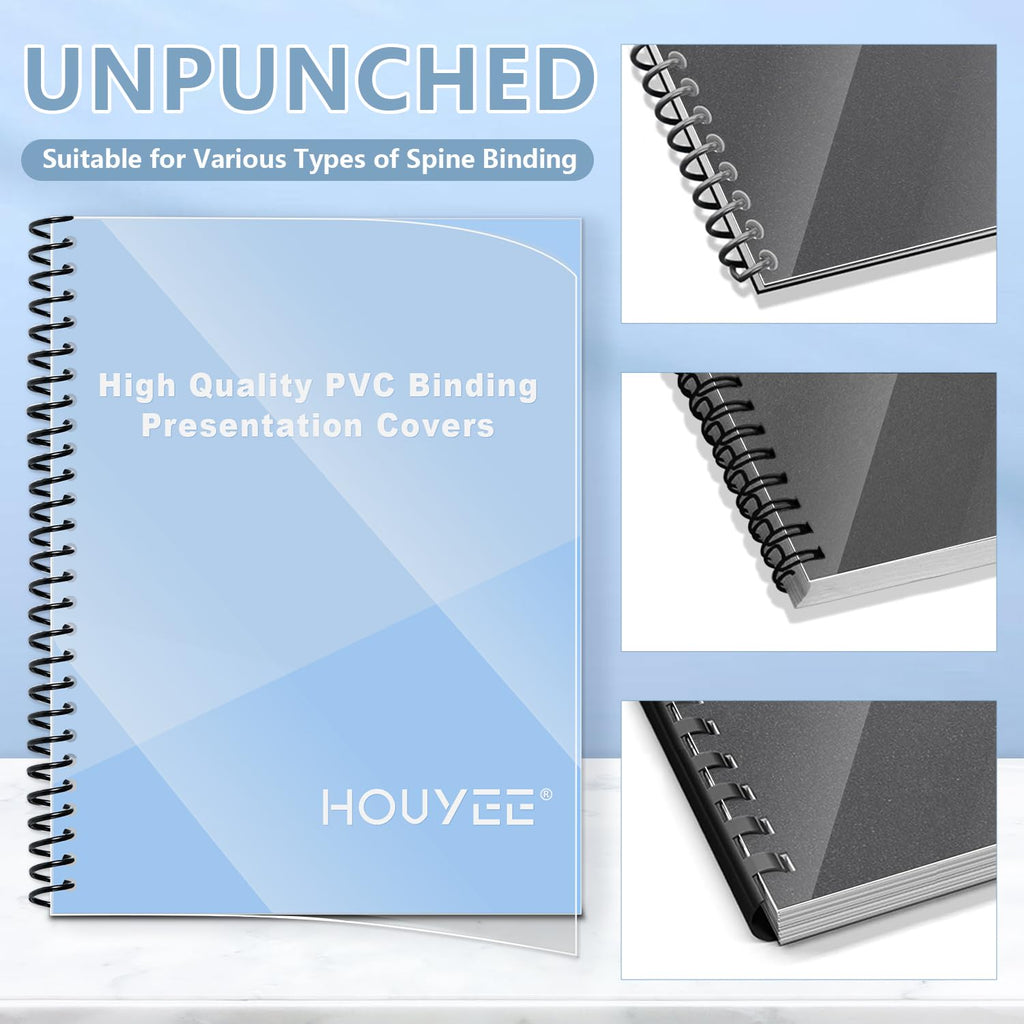 HOUYEE 100 Pack10 Mil Clear Binding Presentation Covers, PVC Report Cover Sheets for Binding, Square Corner, 8.5 x11 Inches, Letter Size