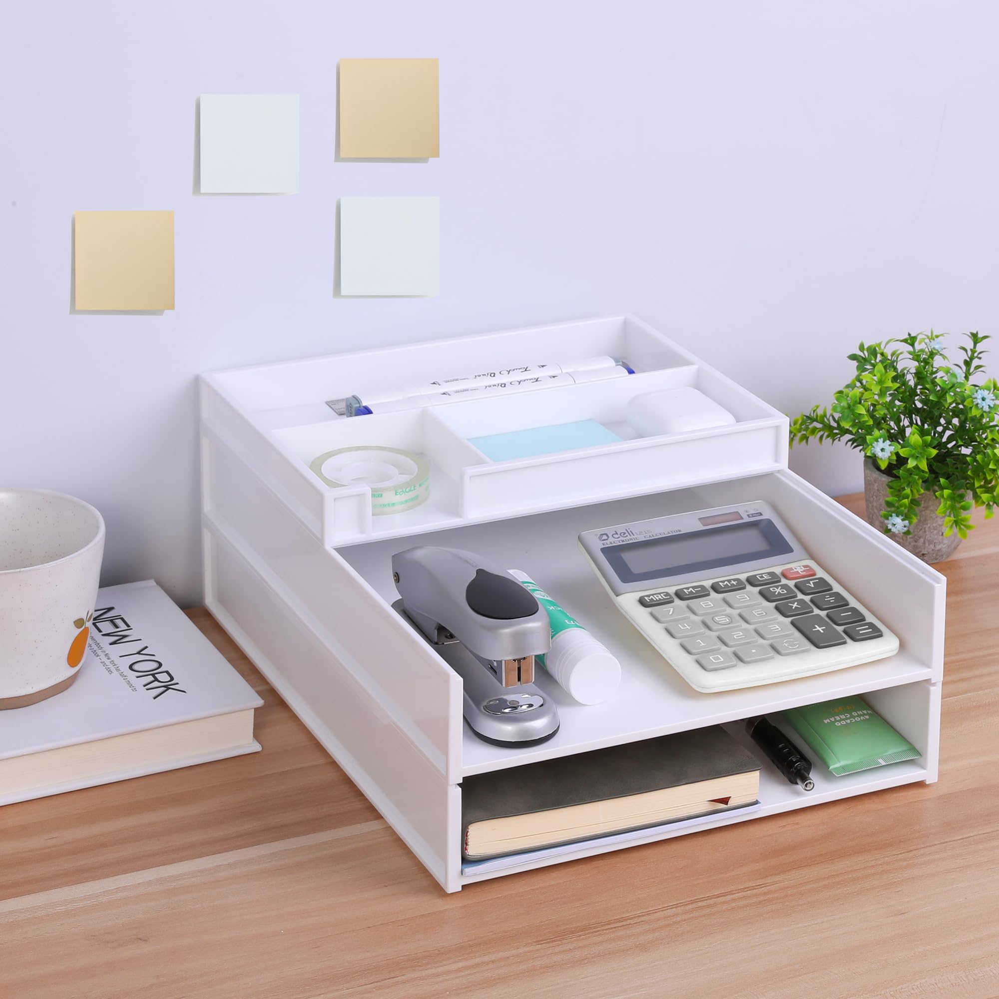 Eufrozy 3 Tier Stackable Letter Tray Paper Organizer, White Desk Paper Tray for Classroom Office Desktop Organizing Cardboard Inbox File Sorter A4 Paper Turn in Tray Document Storage Mail Holder