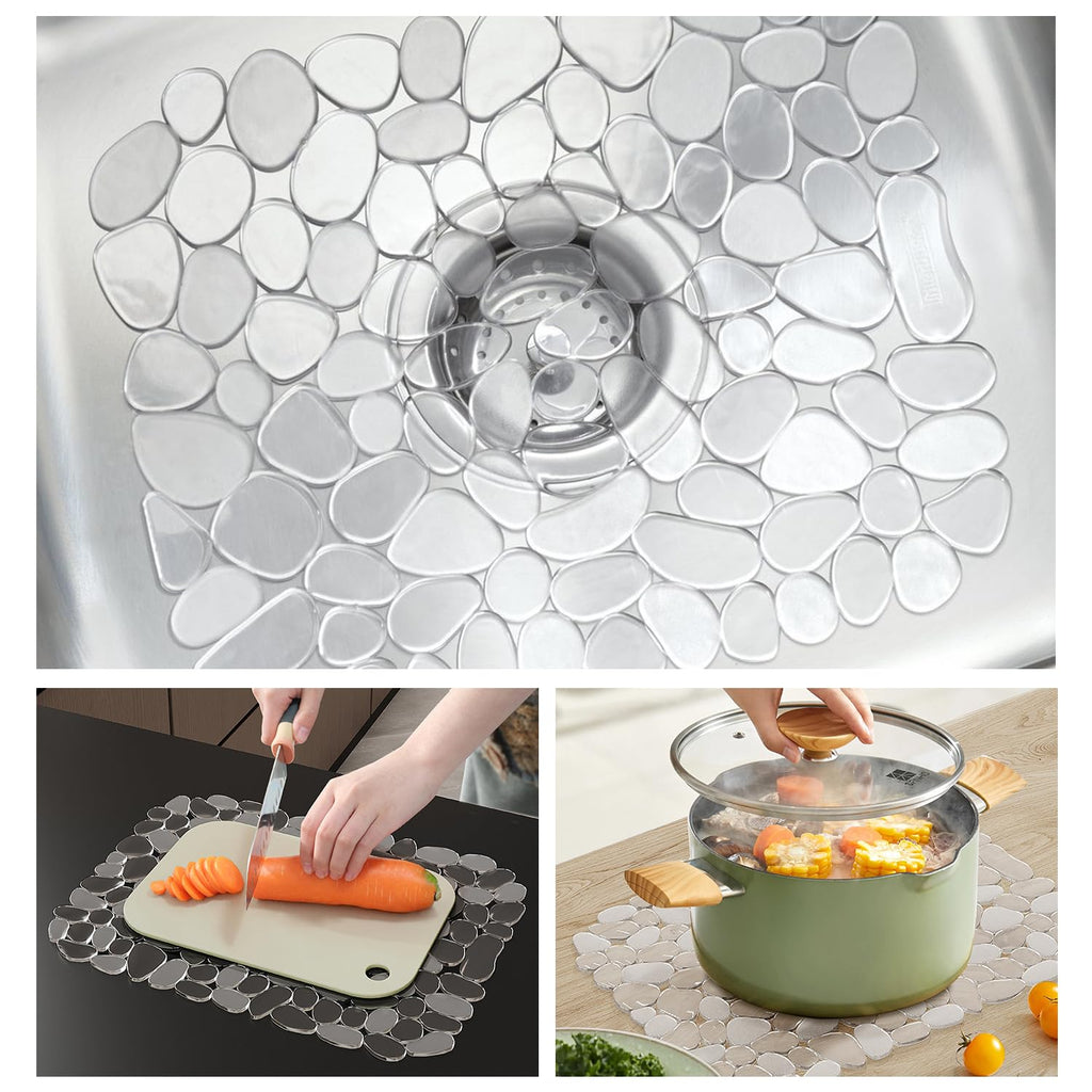 2 PCS Pebble Kitchen Sink Mats - PVC Sink Protector Stainless Steel or Porcelain - Protector for Bottom of Kitchen Sink, 15.8 x 11.8 inches