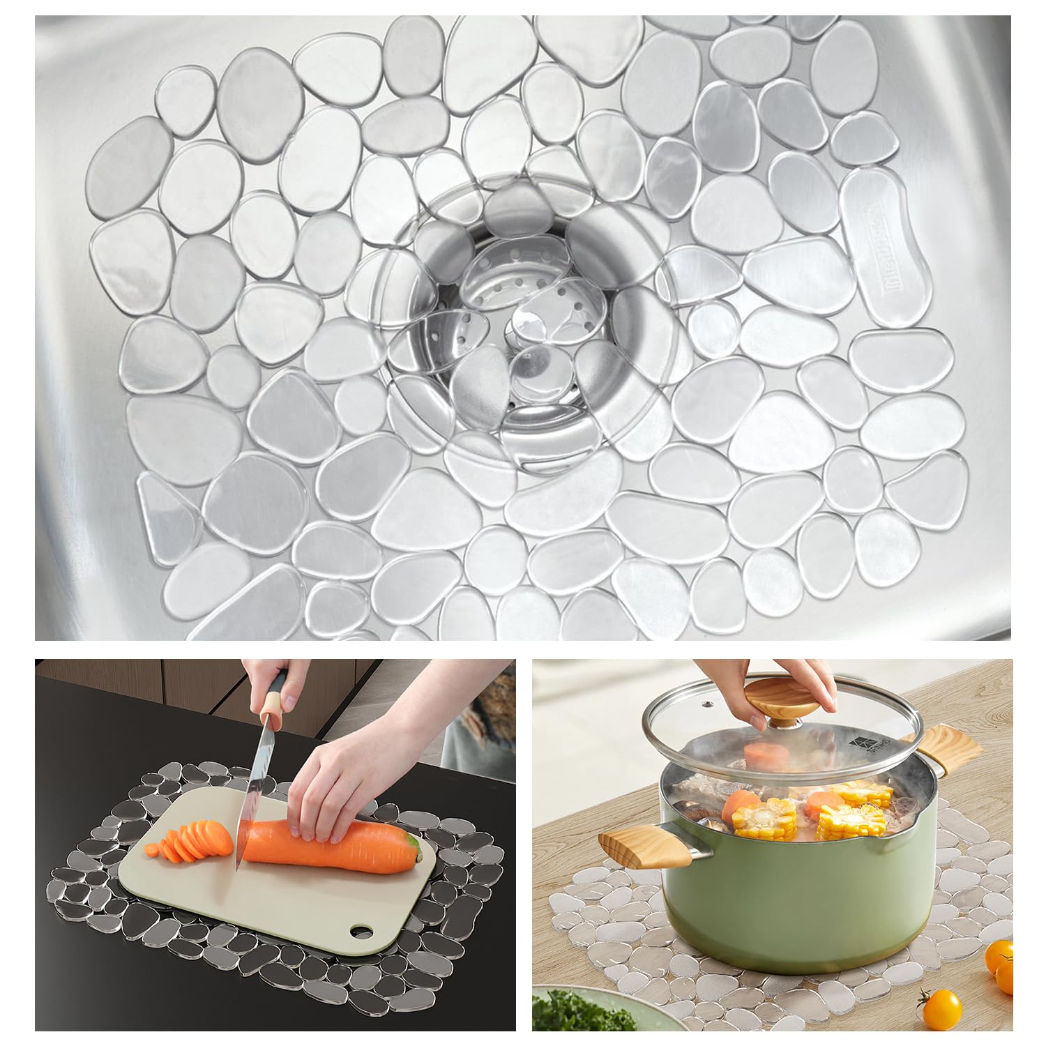 2 PCS Pebble Kitchen Sink Mats - PVC Sink Protector Stainless Steel or Porcelain - Protector for Bottom of Kitchen Sink, 15.8 x 11.8 inches