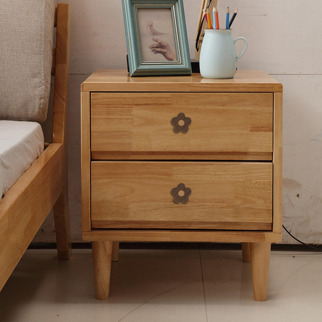 MOROBOR 6pcs Flower Shaped Wooden Cabinet Knobs, Single Hole Walnut Wood Handles Nursery Pulls for Chest of Drawers with Screws & Expansion Tube