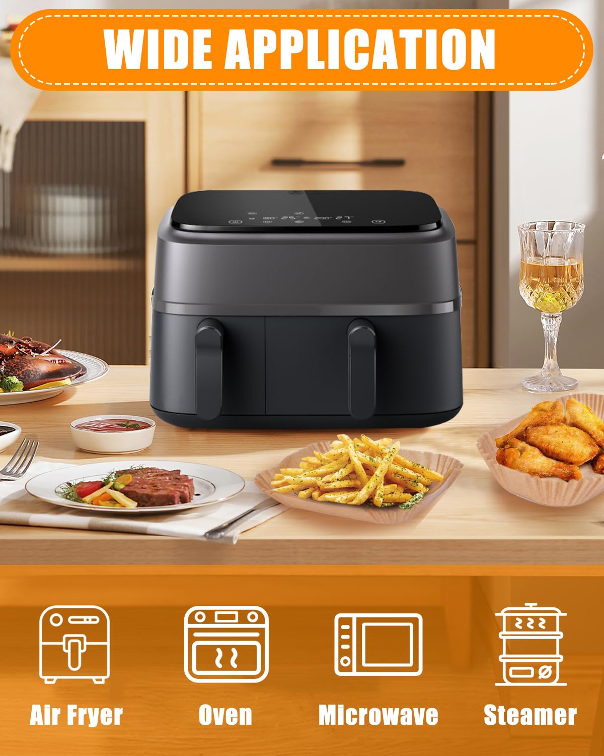 120PCs Air Fryer Parchment Paper Liners for Philips Dual Basket Air Fryer 3000 Series(NA350/00) 9.5 Quarts, 60Pcs 3L & 60PCs 6L Liners, Nonstick Airfryer Disposable Baking Accessories, Free of Bleach
