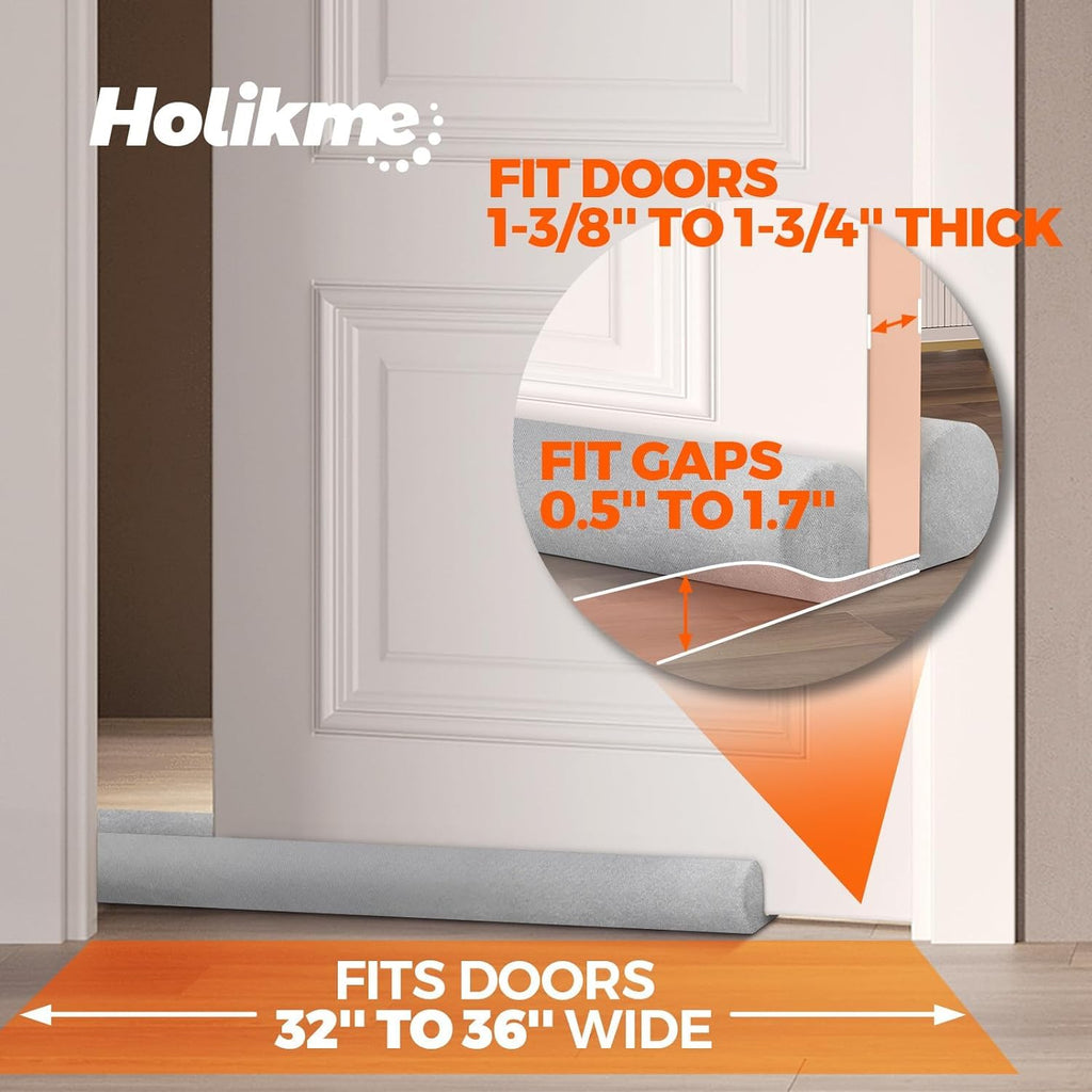 Holikme Door Draft Stopper Weather Stripping Window Breeze Blocker Adjustable Door Sweeps, Gray