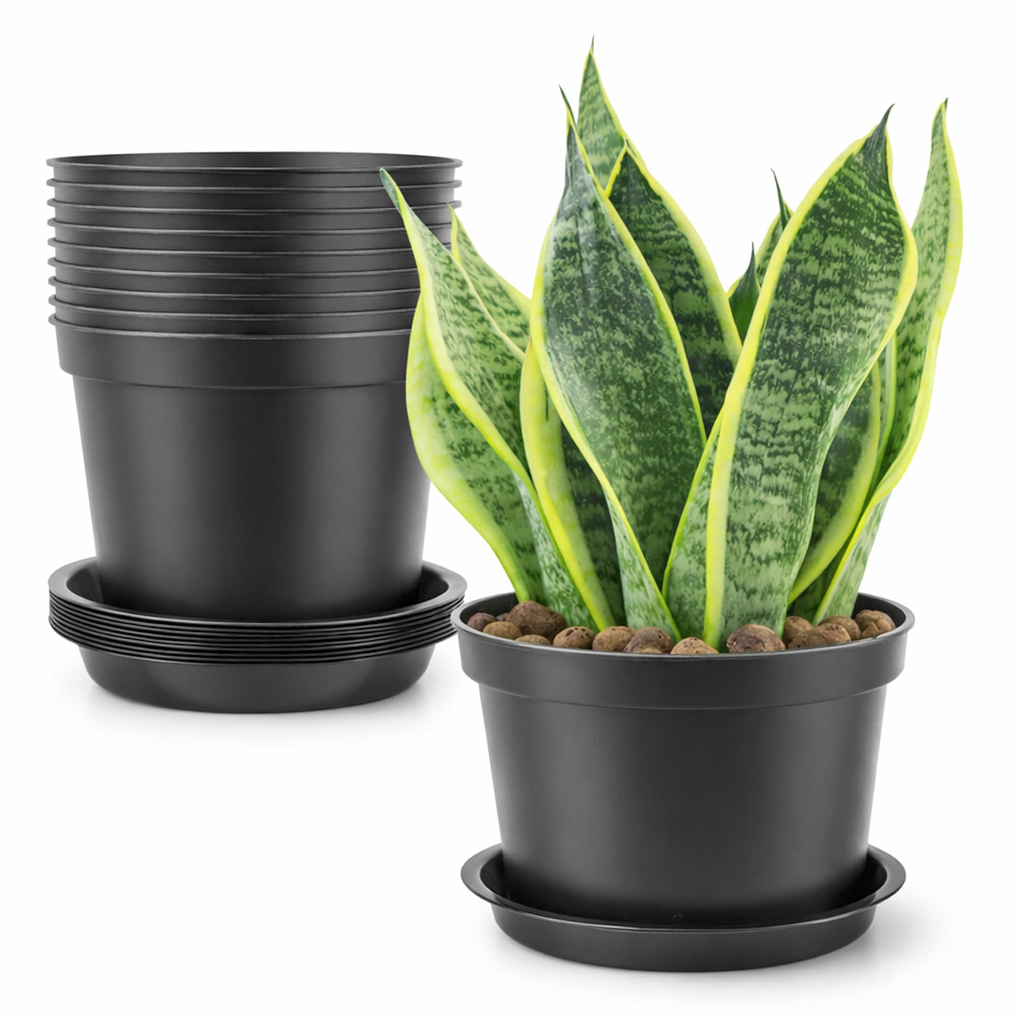 10 Pcs Plastic Pots for Plants, 5 Inch Small Plant Pots Indoor, Decorative Plant Pots with Drainage Holes and Tray, Small Flower Pots for All Home Garden Flowers Succulents