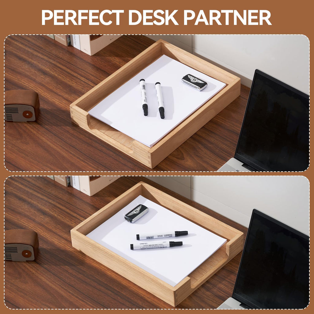KIRIGEN Wood Letter Tray, Single-Tier Front-Load Desktop Paper Organizer, Wooden Document Tray for Letter and A4 Paper, File Folder, Mail, Home Office Desk, 13.77 x 10.62 x 2.16 Inch, TP-NA