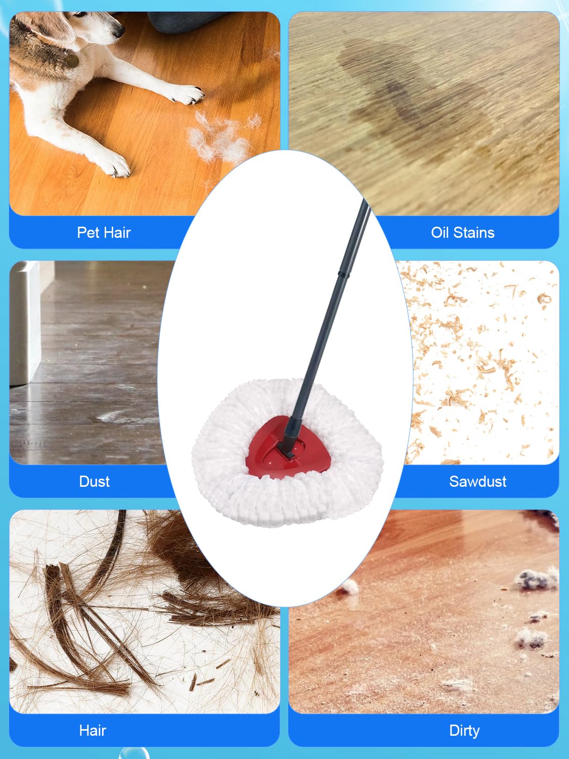 4 Pack Microfiber Mop Heads for Vileda EasyWring & O Cedar Spin Mops - Reusable Replacement Refills, Machine Washable, Gentle on Hardwood Floors/Tile (Compatible with Mop Base)