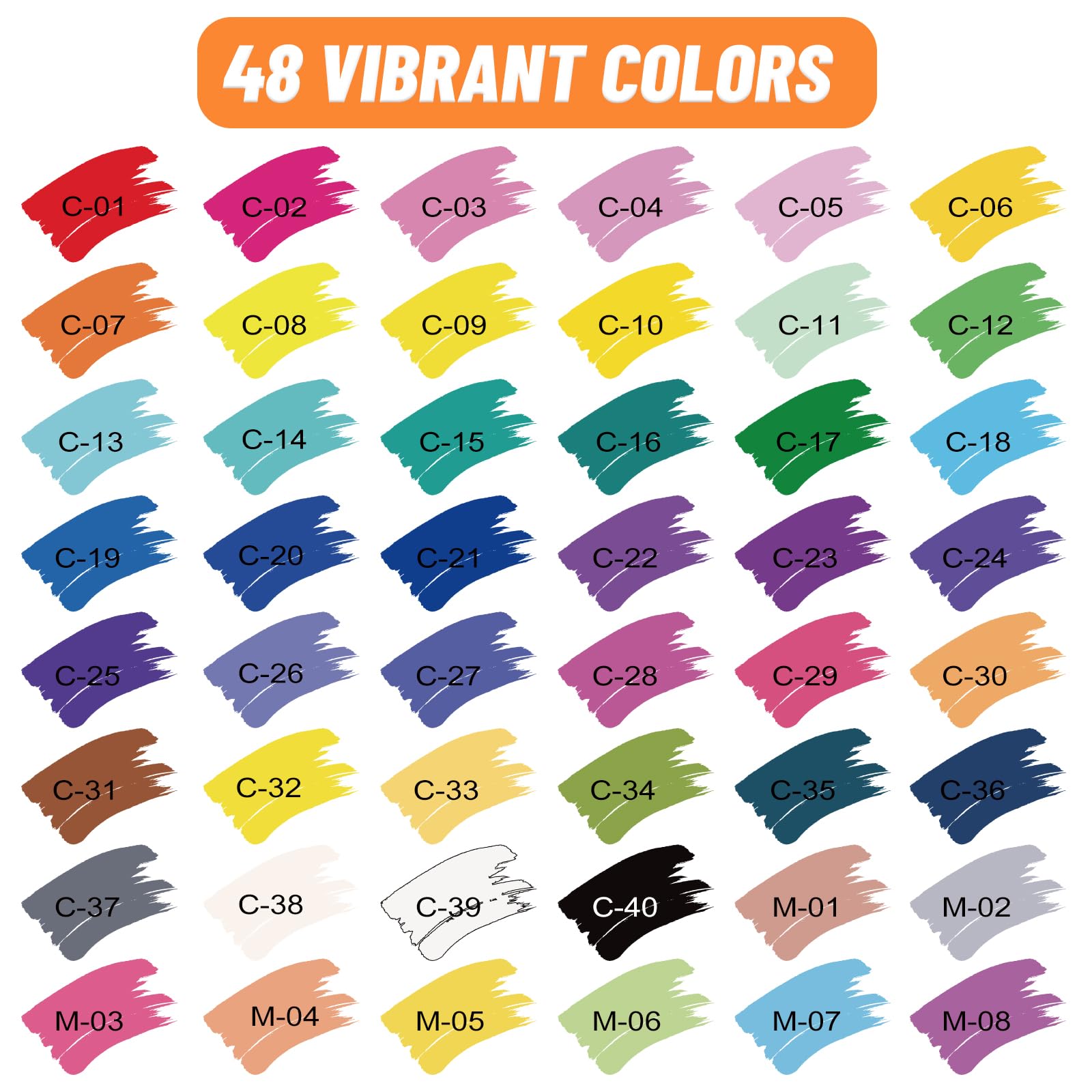48 Colors Acrylic Paint Markers，Premium Acrylic Paint Pens with Dot Tip and Fine Tip for Rock Painting, Glass, Wood, Fabric, Metal, Plastic, Paper, Canvas, Making Art Supplies for Adults