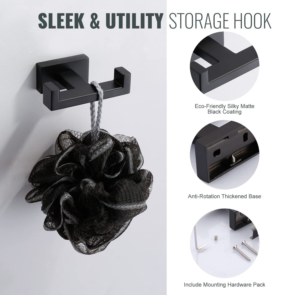 Double Bathroom Towel Hook Black: iVIGA Matte Black Towel Holder Modern- Heavy Duty Robe Hooks for Wall - Stainless Steel Shower Towel Hanger