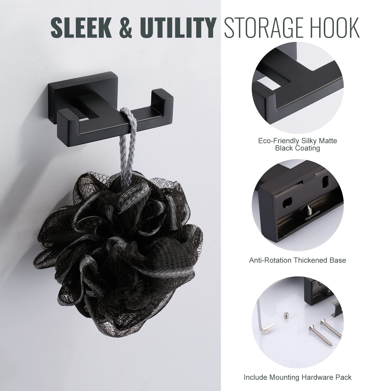Double Bathroom Towel Hook Black: iVIGA Matte Black Towel Holder Modern- Heavy Duty Robe Hooks for Wall - Stainless Steel Shower Towel Hanger