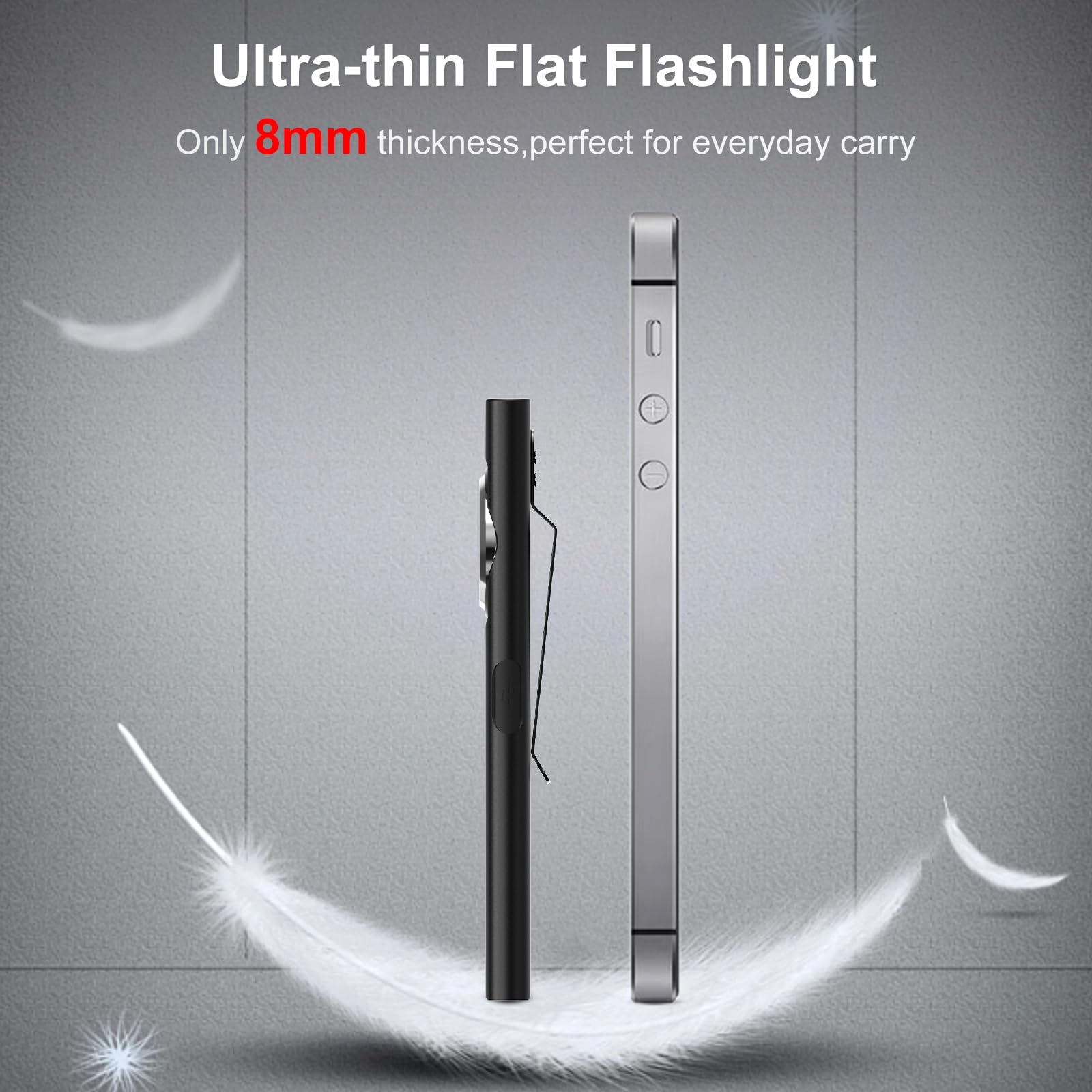 KLARUS E5 Pocket Flashlight, Rechargeable EDC Flashlight, Super Slim 4.2x1x0.3inch, 600 Lumens, USB-C Port, IPX4, Dual Light Source with Magnetic Base, Hat & Clothes Clip - Black