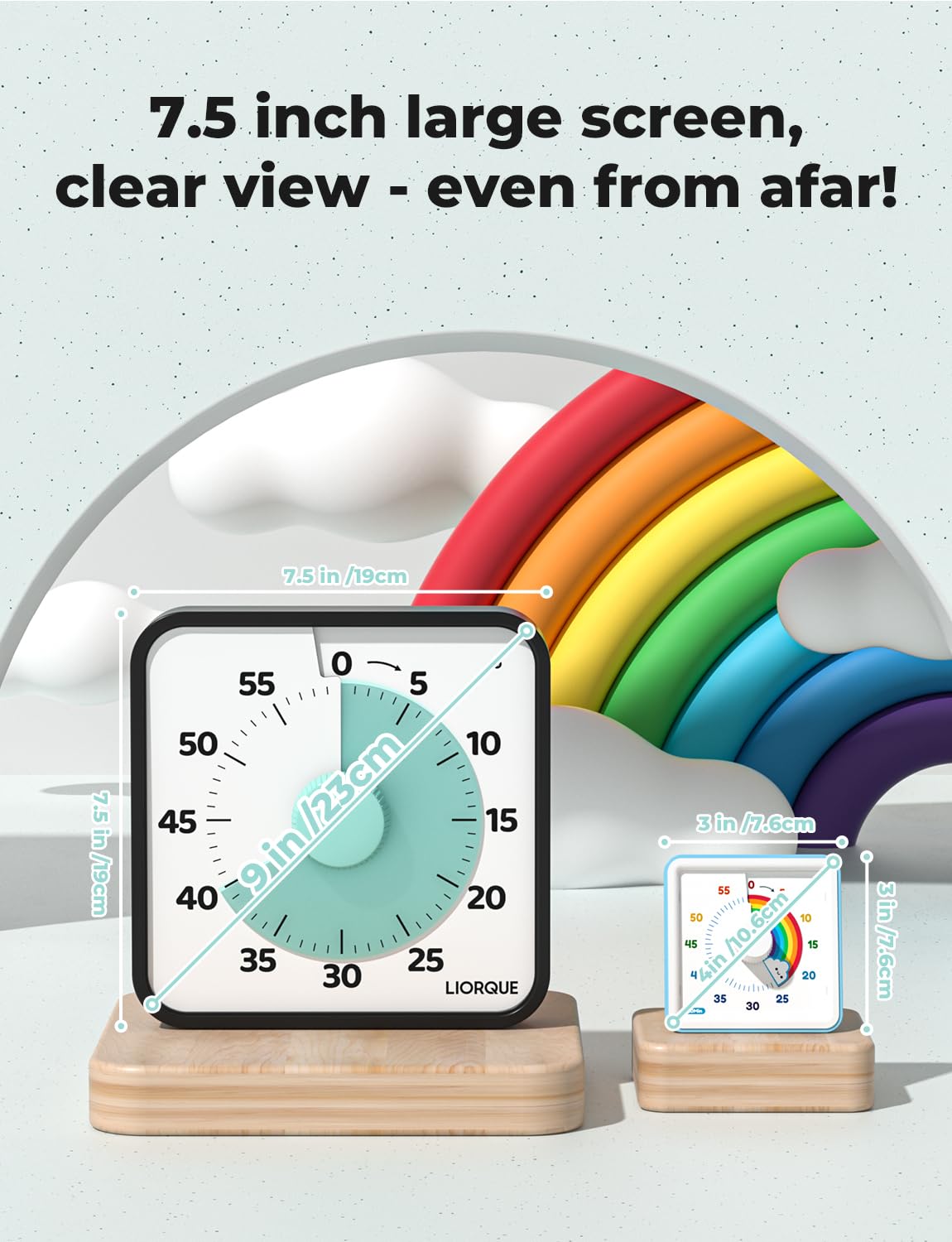 LIORQUE 19cm Visual Timer Large Timer for Classroom, 60 Minute Countdown Timer No Ticking with Magnetic Back, 3 Level Volumes & Vibrating & Light Alarm