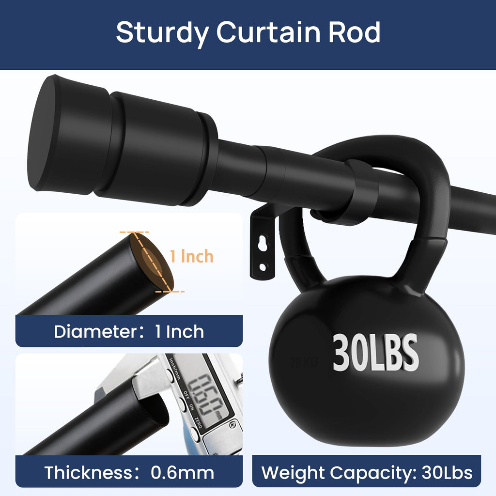 ENJOYBASICS Matte Black Curtain Rods for Windows 66 to 120 Inches, 1 Inch Diameter Adjustable Curtain Rod, Extra Long Curtain Rod with Brackets, Heavy Duty Drapery Rod for Living Room, 28"-132"