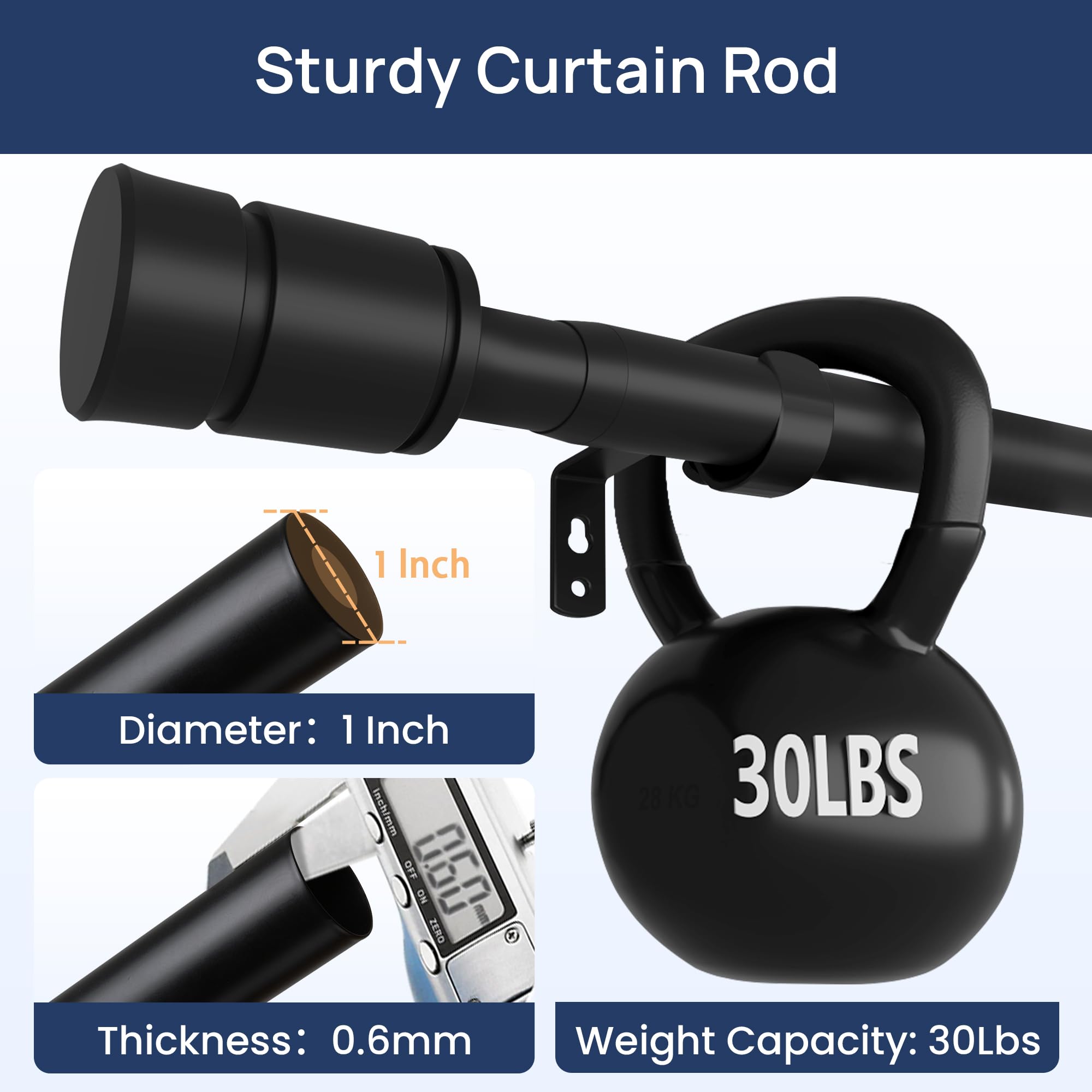 ENJOYBASICS Matte Black Curtain Rods for Windows 66 to 120 Inches, 1 Inch Diameter Adjustable Curtain Rod, Extra Long Curtain Rod with Brackets, Heavy Duty Drapery Rod for Living Room, 28"-132"