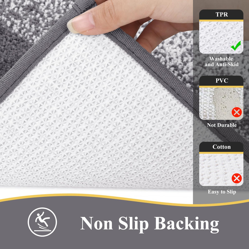 Vaukki Luxury Soft Bathroom Rugs Set of 2, Non Slip Washable Plush Bath Floor Mats, Microfiber Shaggy Absorbent Striped Bath Carpet for Tub, Bathroom and Shower (18''x26''+20''x32'', Grey)