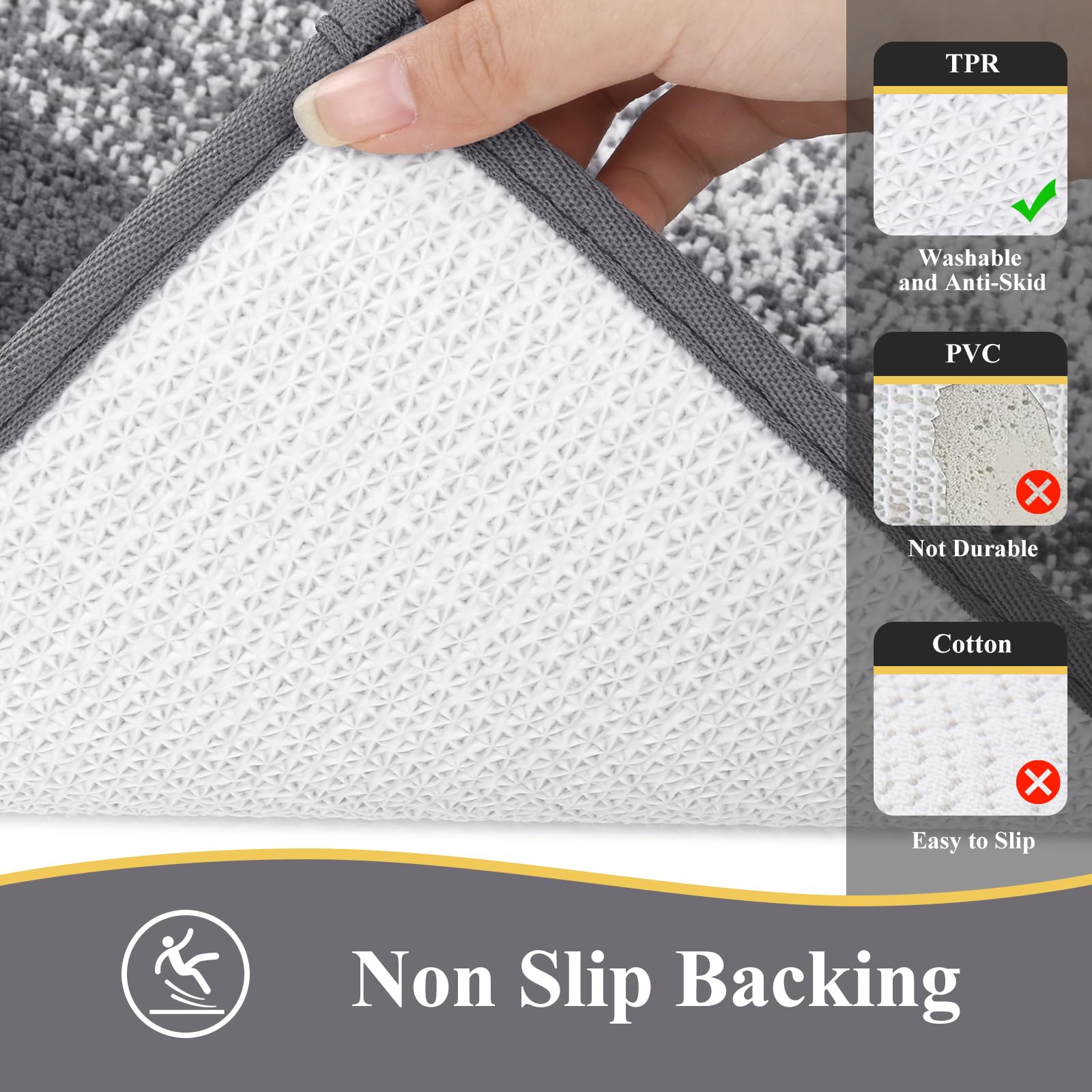 Vaukki Luxury Soft Bathroom Rugs Set of 2, Non Slip Washable Plush Bath Floor Mats, Microfiber Shaggy Absorbent Striped Bath Carpet for Tub, Bathroom and Shower (18''x26''+20''x32'', Grey)