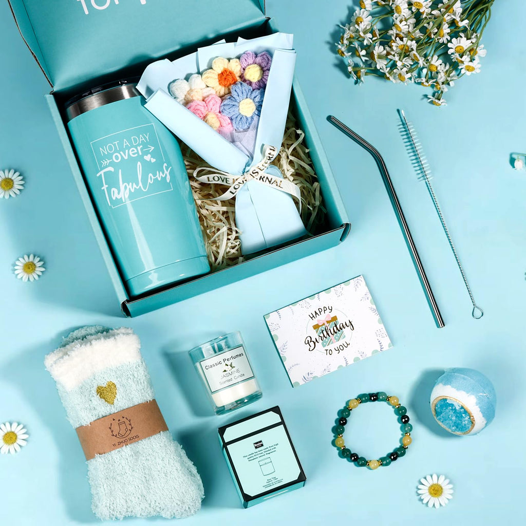 Birthday Gifts for Women, Funny Unique Spa Birthday Gifts Basket Ideas for Her, Best Friend,Coworker, Sister, Mom, Aunt, Grandma, Daughter, Wife, Teacher, Girlfriend, Bestie, BFF (Blue)