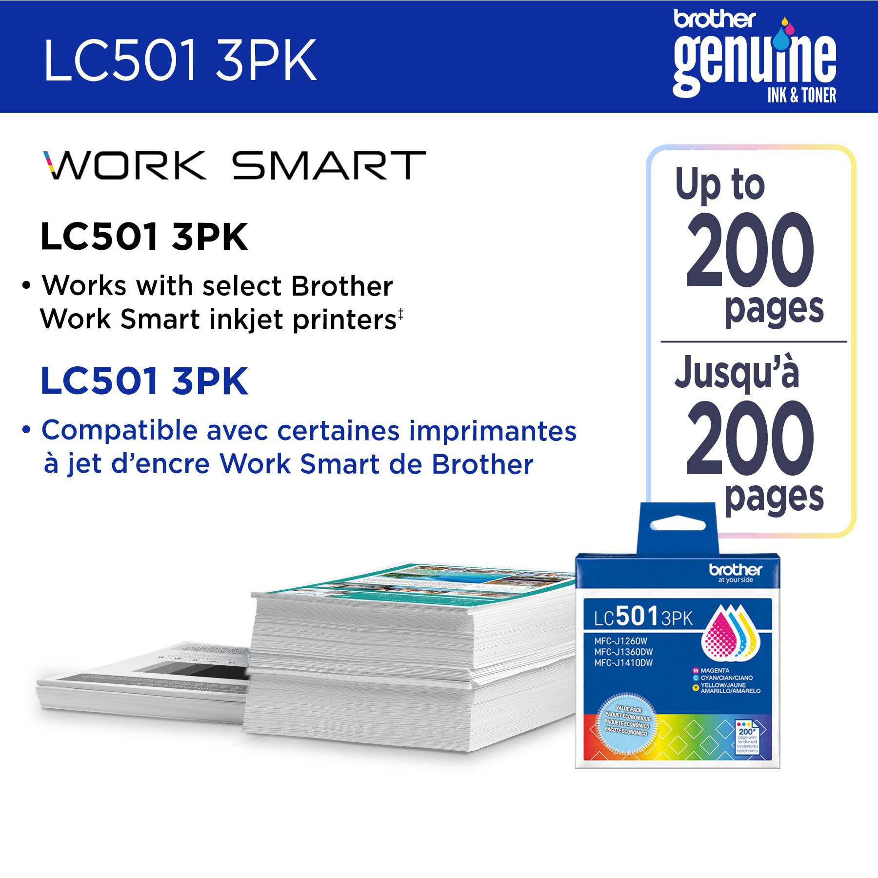 Brother Genuine LC5013PKS Standard Yield Cyan, Magenta, Yellow Ink Cartridges for Brother Printer MFC-J1260DW, MFC-J1360DW, MFC-J1410DW