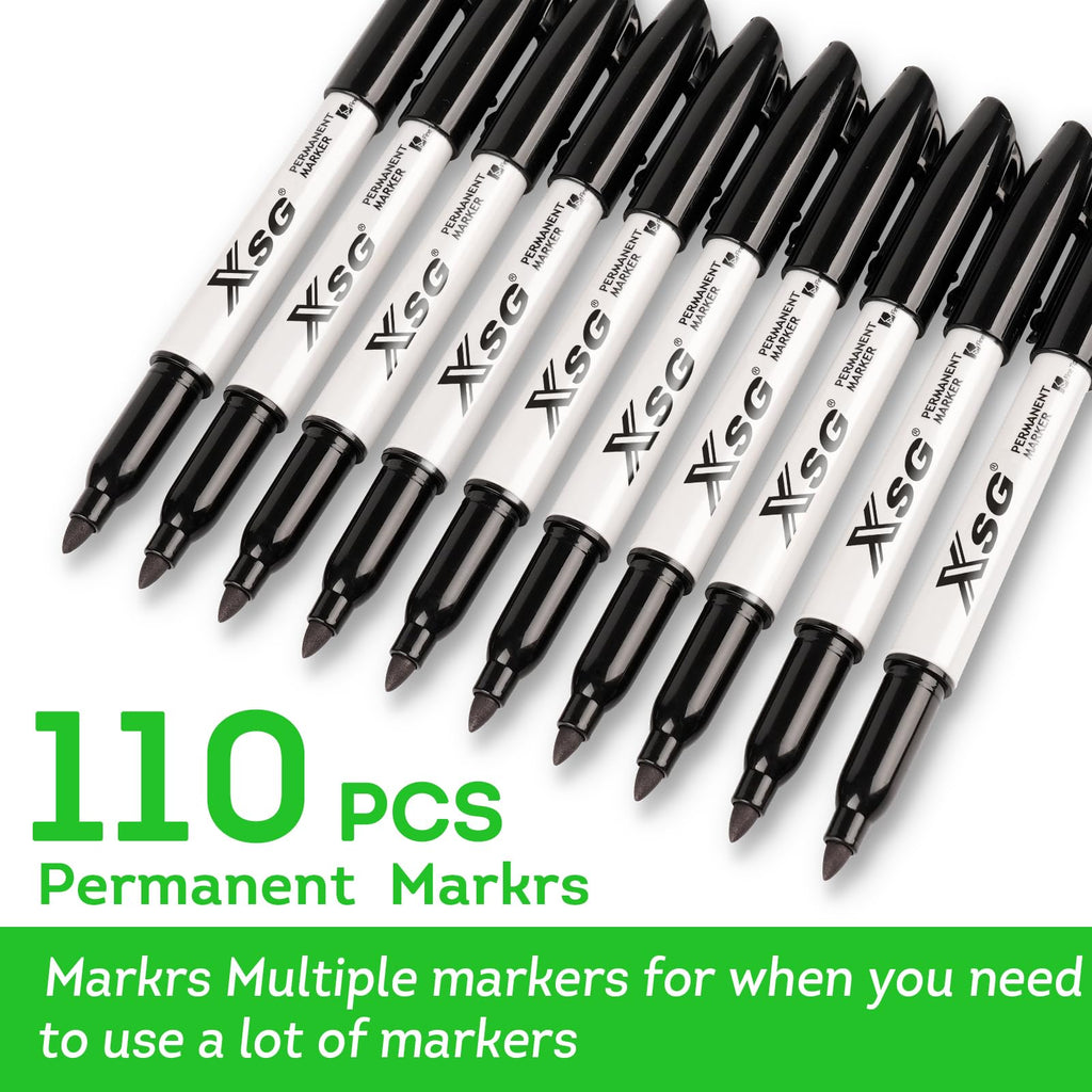 Permanent Markers,110Packs Black Permanent Marker,Fine Point,Waterproof, Smooth Writing，Quick Drying Permanent Markers,Suitable For Glass, Cartons, Ceramics ，Plastic And Other Office Scenes