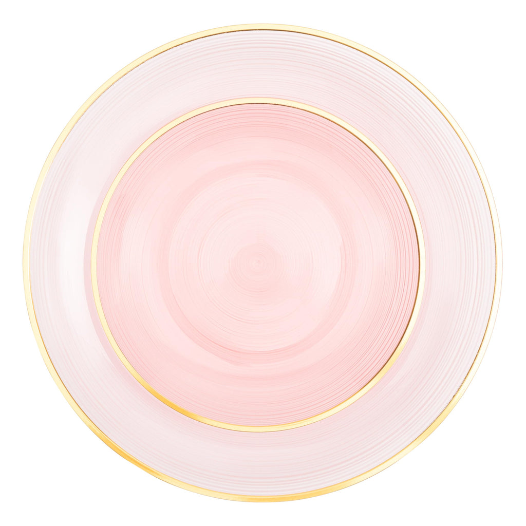 PLASTICPRO 32 Pieces Crystal Design Plastic Plates Combo Pack 7 inch and 10 inch Gold Rim Elegant Disposable Plates, Transparent Pink