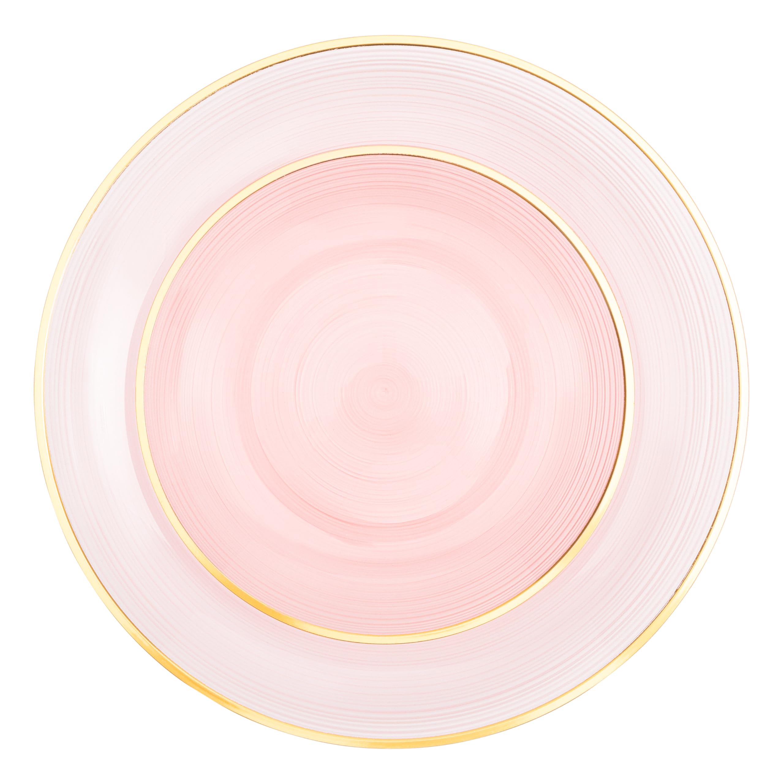 PLASTICPRO 32 Pieces Crystal Design Plastic Plates Combo Pack 7 inch and 10 inch Gold Rim Elegant Disposable Plates, Transparent Pink