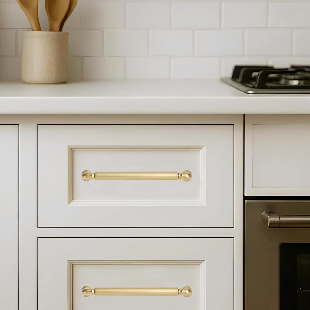 khtumeware 2-Pack Brushed Brass Heavy-Duty Solid Cabinet Pulls, 10 Inch(256mm) Hole Center, Satin Gold Drawer Pulls, Cabinet Hardware, Suitable for Kitchen Cabinets, Bathrooms and Dressers