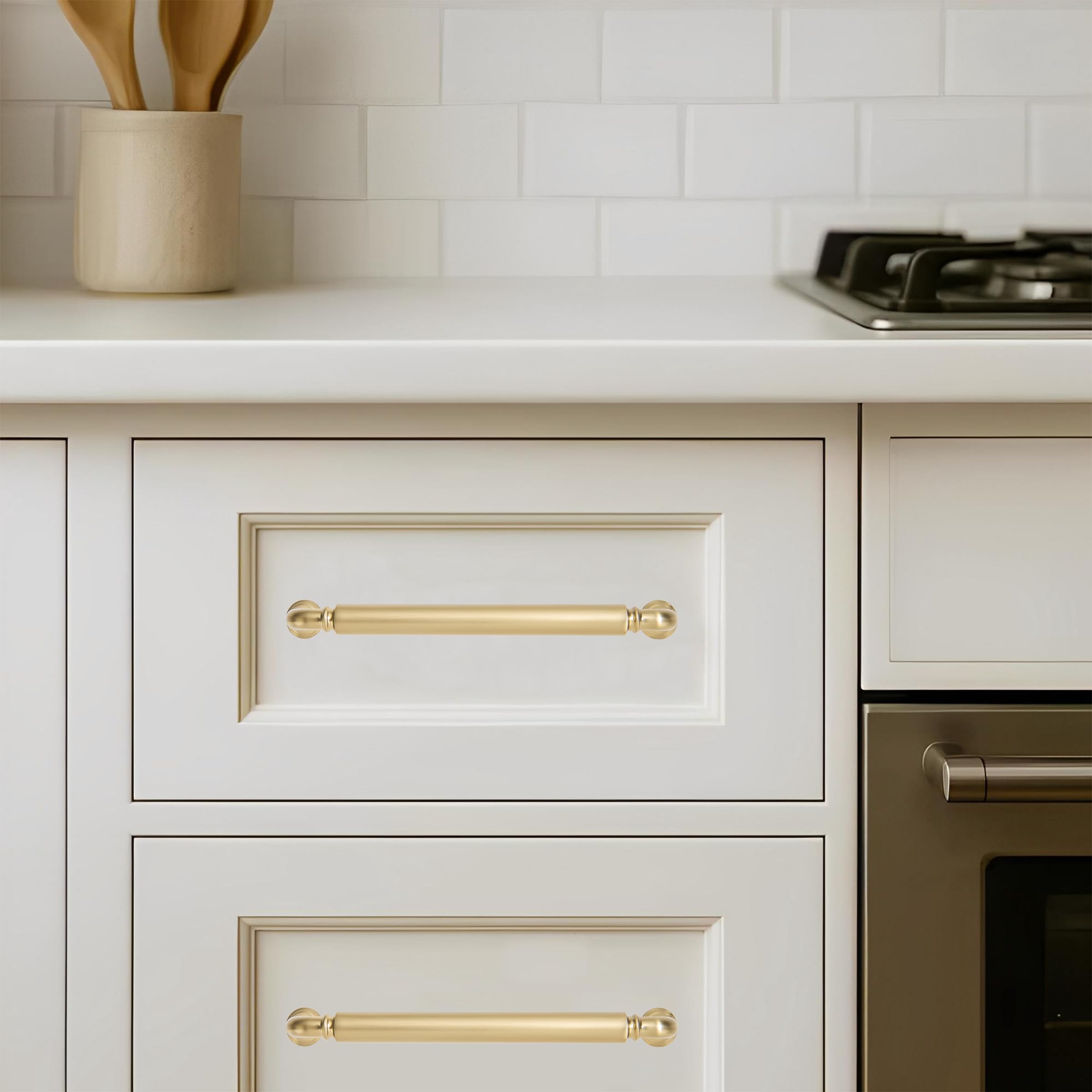 khtumeware 2-Pack Brushed Brass Heavy-Duty Solid Cabinet Pulls, 10 Inch(256mm) Hole Center, Satin Gold Drawer Pulls, Cabinet Hardware, Suitable for Kitchen Cabinets, Bathrooms and Dressers