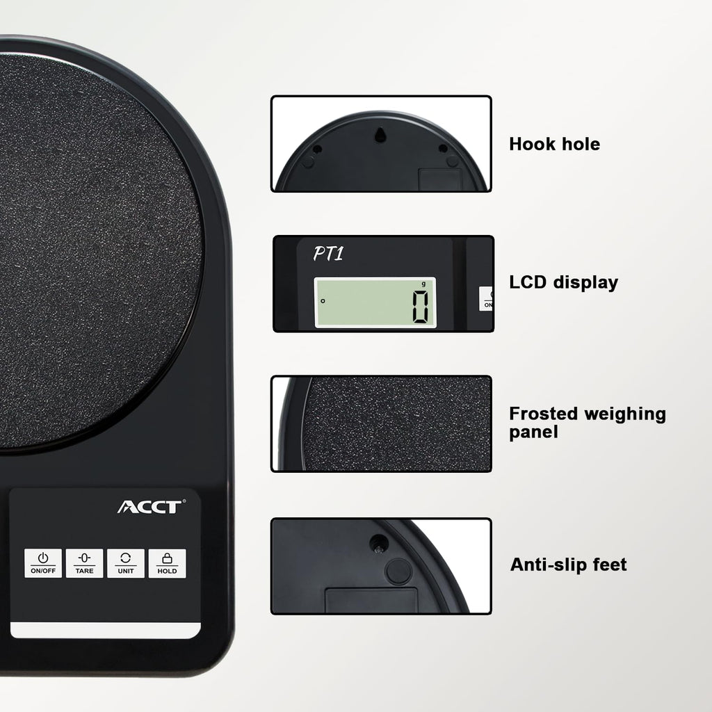 ACCT Postal Scale, 25lb-0.1oz High Accuracy, Shipping Scale for Office/Small Business/Mail/Envelope, 5 Units, Hold Function, Postage Scale with Battery