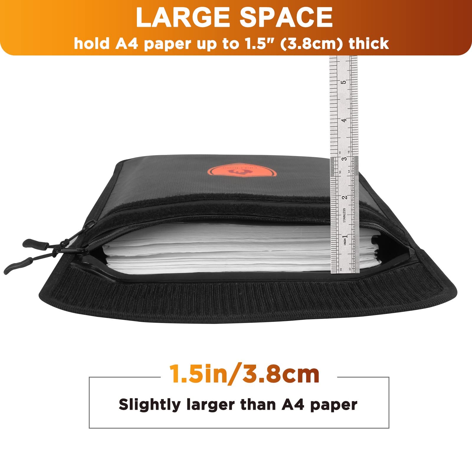 Fireproof Bag - Waterproof Document Bag with Zipper for Cash/important Documents/valuables (seal Protection), 15x11" (a4 Size), Fire Proof Pouch with Reflective Strip