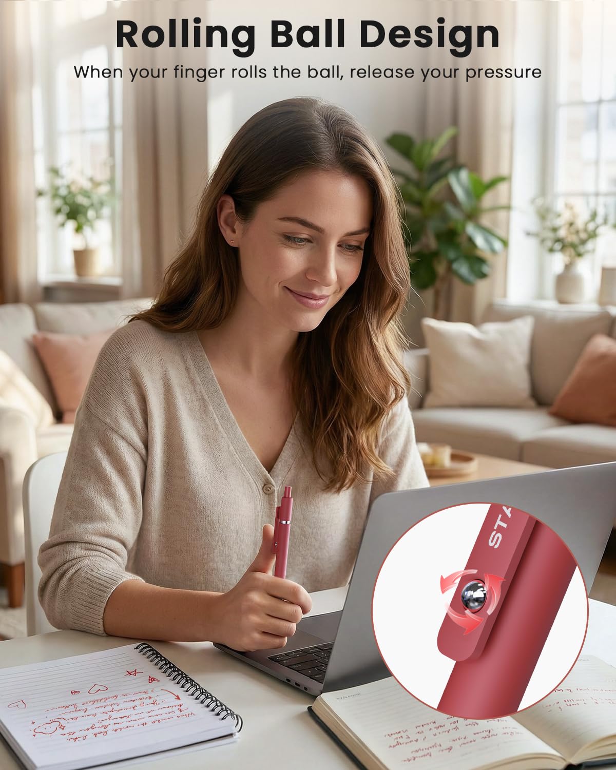 STAGEEK Red Gel Pens GX3, 6Pcs Quick Dry Red Ink Pens with 3 Extra Refills, Fine Point Retractable Smooth Writing Pens for Journaling, Note Taking, School Supplies, Nurse Aesthetic, Office(Red)