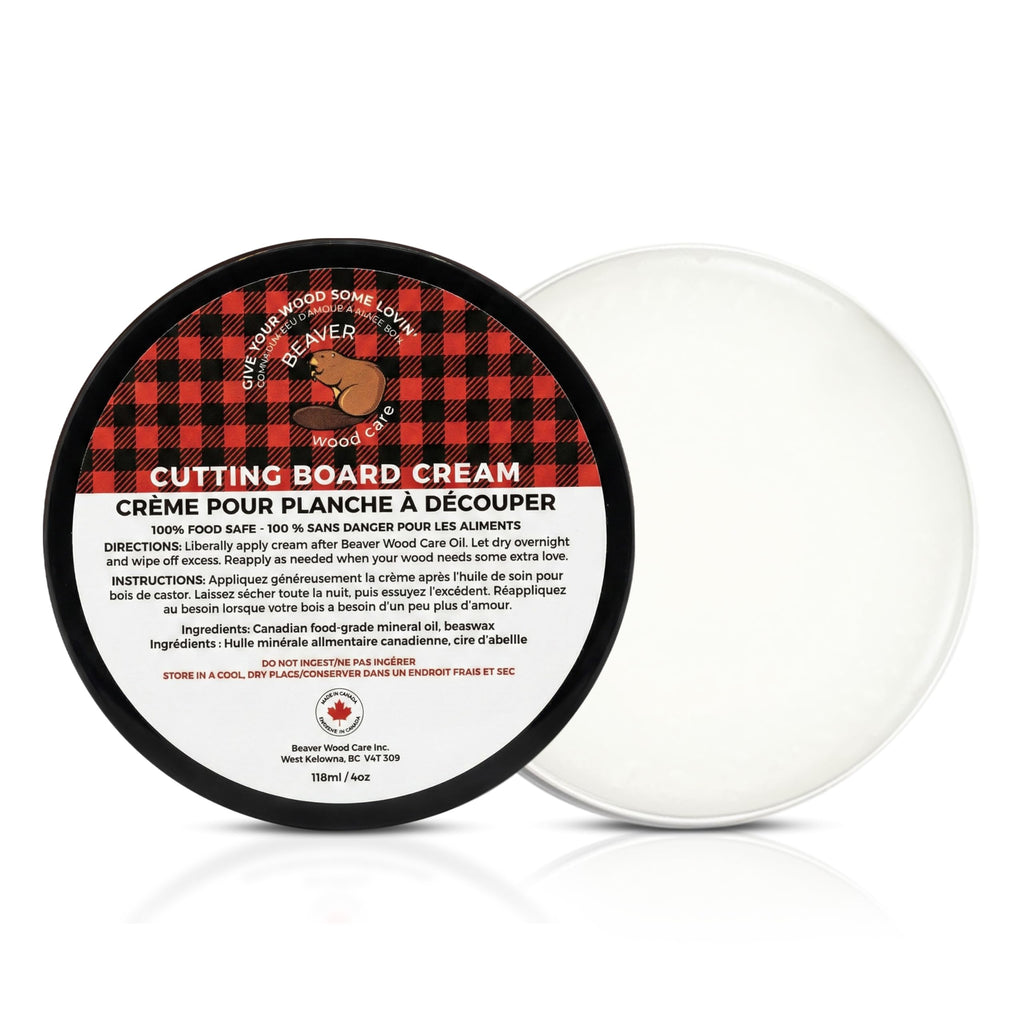 Cutting Board Cream 100% CANADIAN WAX and OIL - Food Grade Wax for Wooden Utensils, Tools, Countertops - Cutting Board Polish - Cracking and Warping Protection - 118ml/(4 oz) - Beaver Wood Care