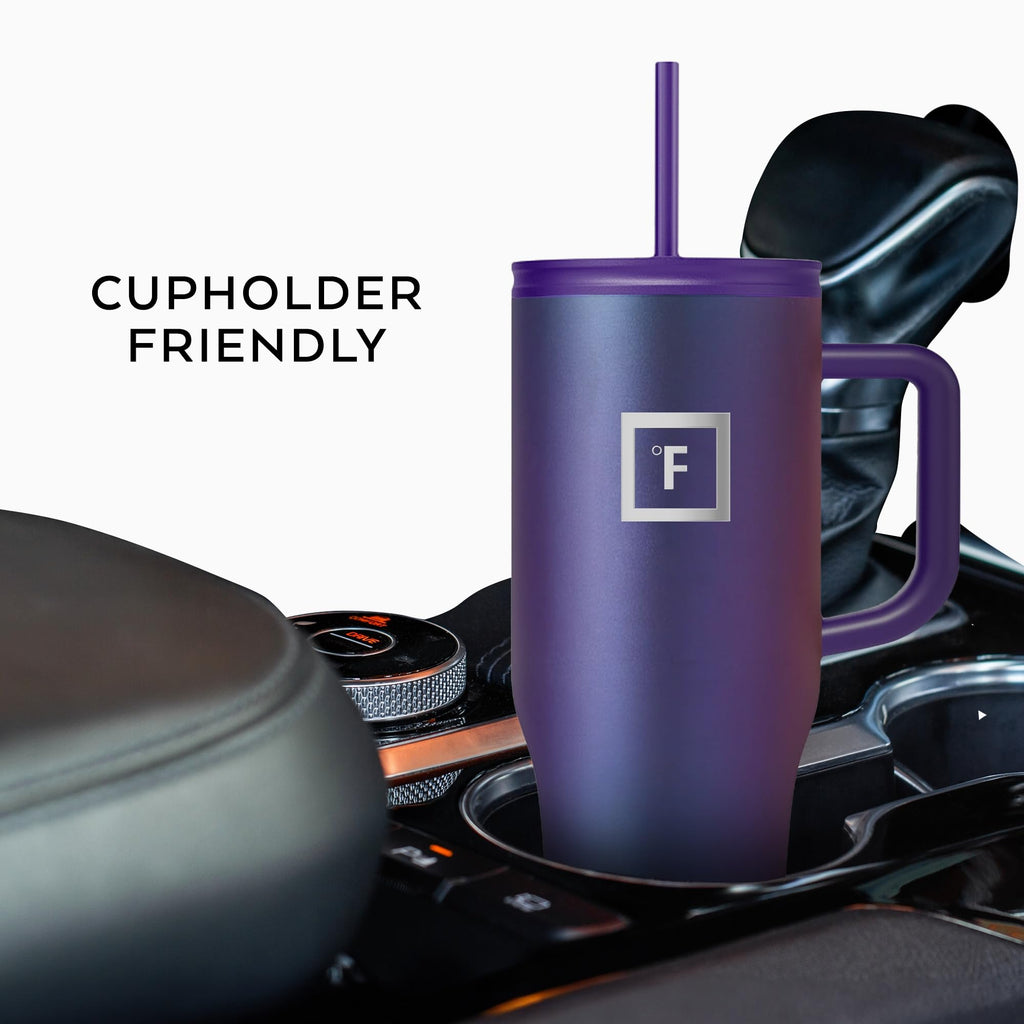 Insulated Tumbler with Straw Lid & Handle - 32oz (2 Lids) - Vacuum Leakproof Double Walled Stainless Steel Travel Mug Cup for Coffee Tea Water Hold Cold Iced Drinks - Fits Car Cup Holder