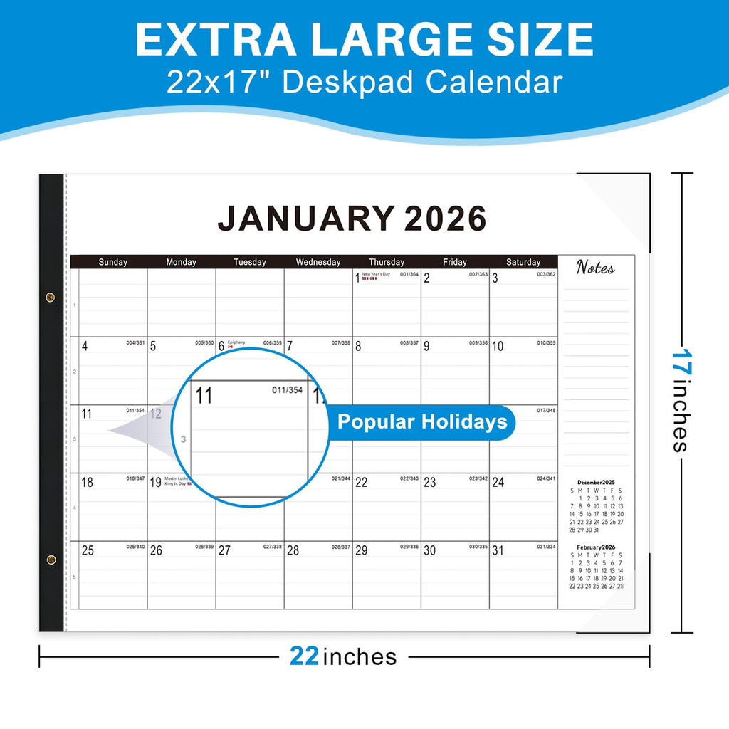 2026 Desk Calendar Large 22x17 – Desk Top Calendar 2026 with plastic cover
