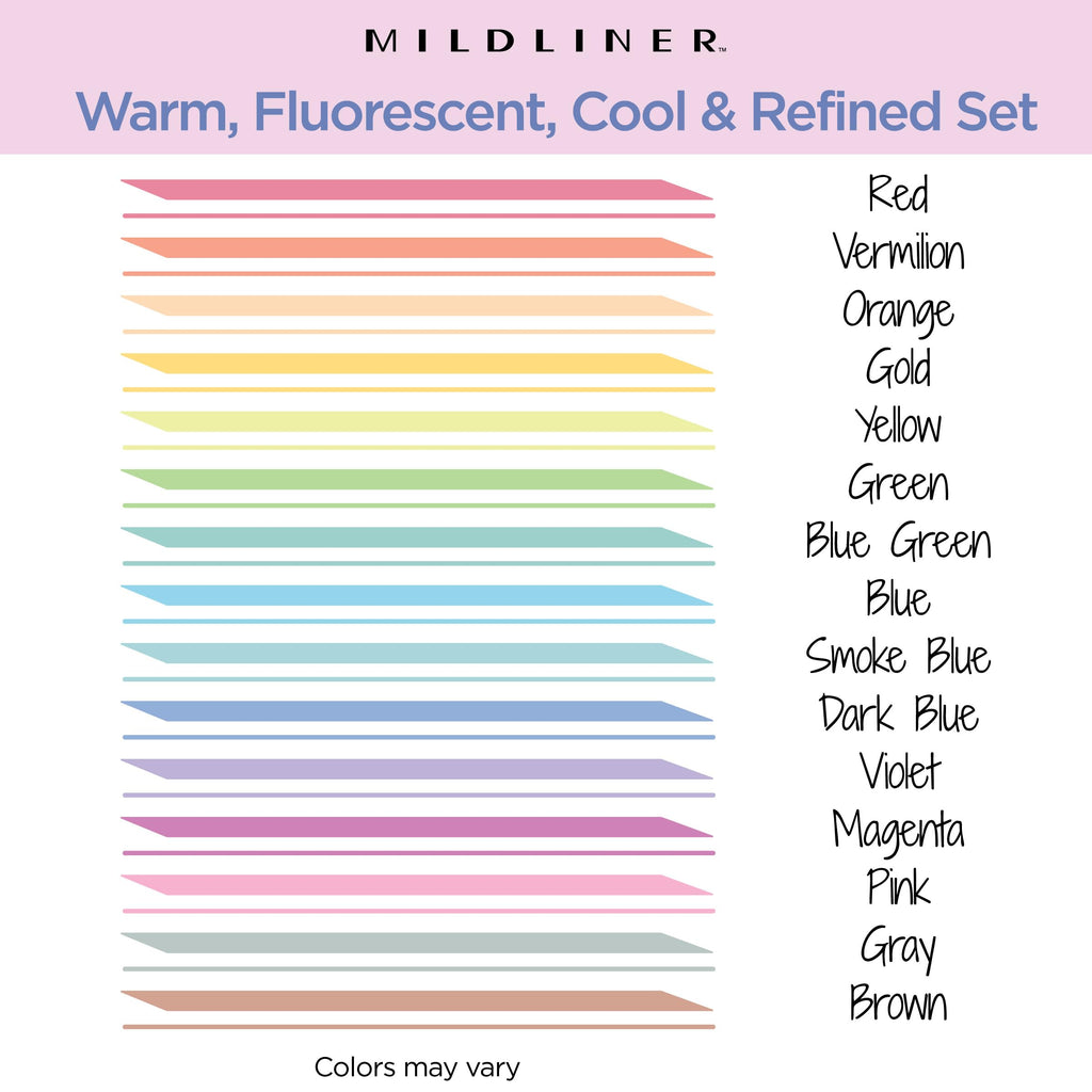 Zebra Pen MILDLINER Dual-Tip Highlighter Marker Set, Broad and Fine Point Tips, No Bleed, Ideal for Bible Highlighting, Journaling, School and Office Supplies, Assorted Ink Colours, 15-Pack (78115)