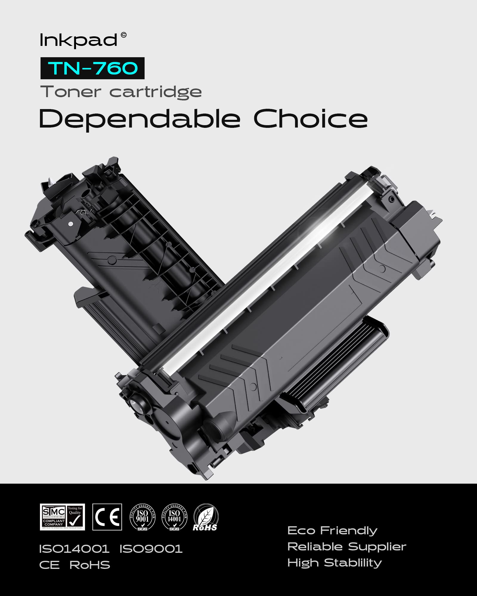 iNKPAD TN760 4PK Toner Cartridge Replacement for Brother High Yield TN-760 TN730 Toners| Compatible with DCP-L2550DW HL-L2350DW HL-L2370DW HL-L2390DW HL-L2395DW MFC-L2750DW