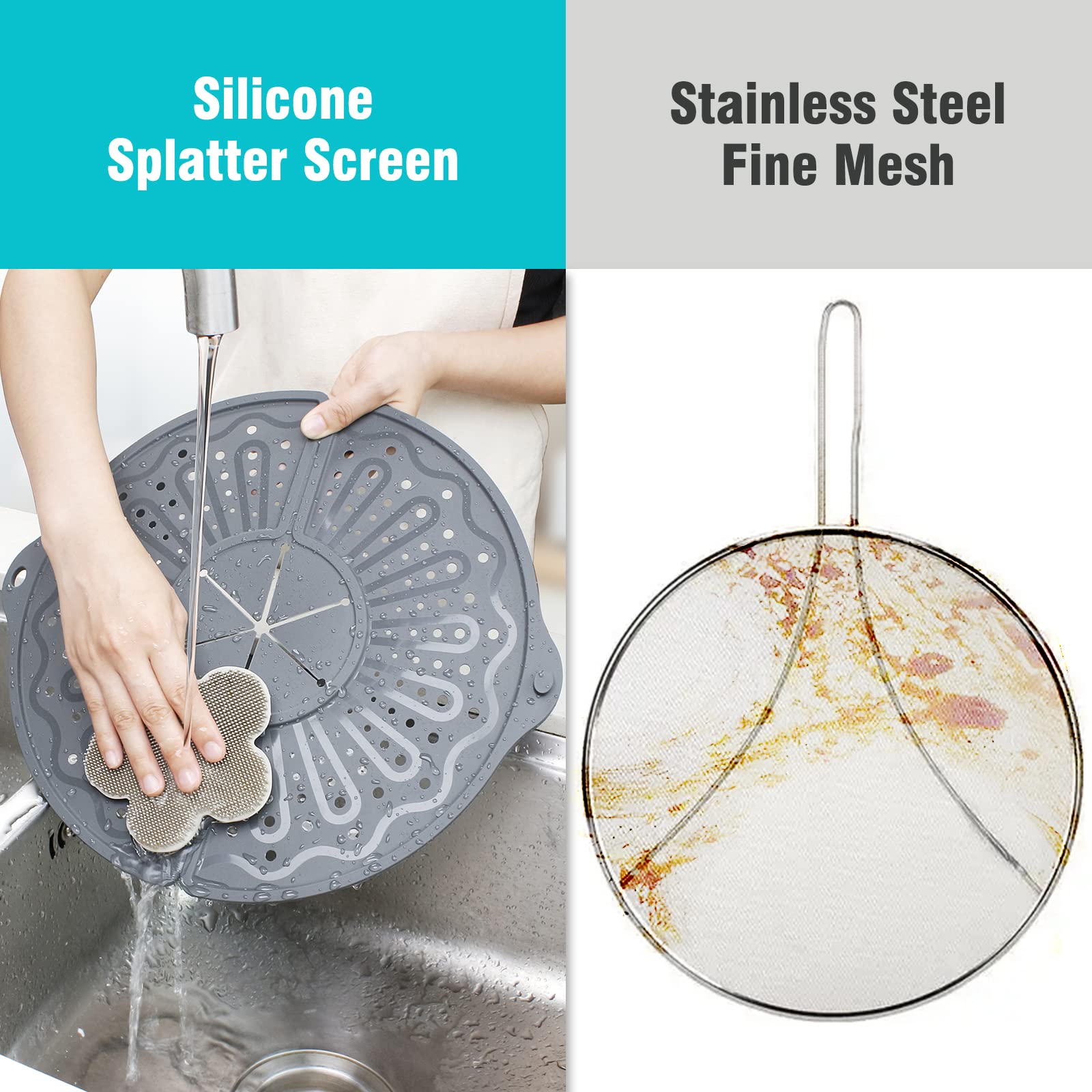 Silicone Splatter Screen for 10, 11 and 12 Inch Frying Pan, Foldable Splash Guard, Multi-Use Grease Splatter Guard/Trivet Mat, 12" Non-Stick Oil Splatter Guard, Dishwasher Safe, BPA Free, Gray