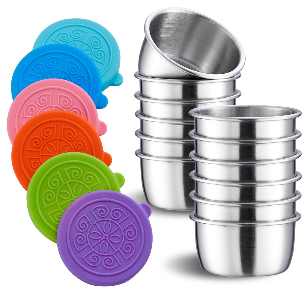Onlycooker 12 Piece 1.6oz Small Condiment Containers with Lids, Salad Dressing Container To Go,18/10 Stainless Steel Sauce Container with Silicone, Leakproof,Small Dipping Sauce Cups