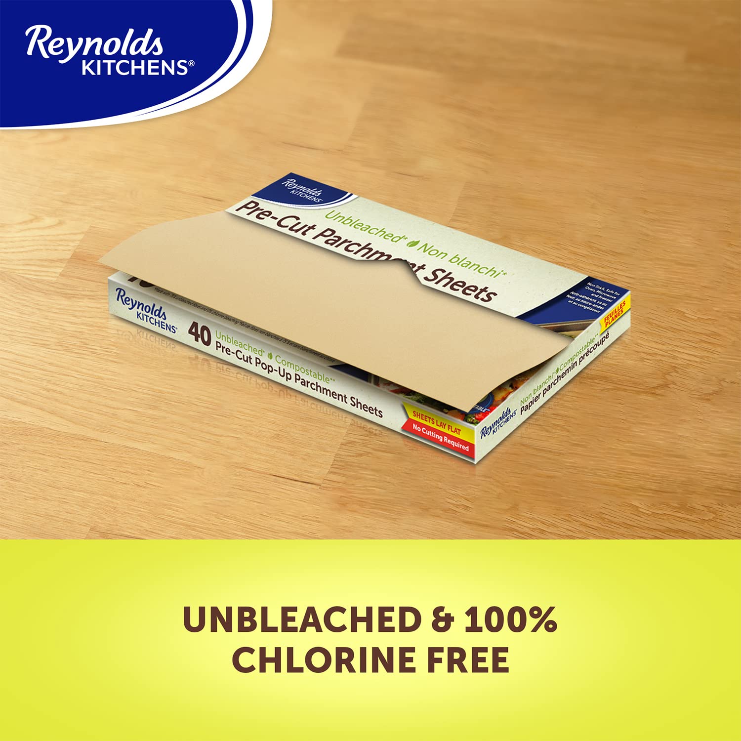 Reynolds Kitchens Pre Cut Parchment Paper Sheets/40ct 4-Pack 160 Liners Total/Unbleached Compostable Baking Paper/Compatible as Air Fryer Liners